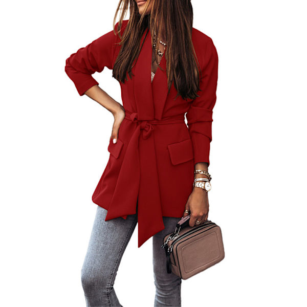 Kvinnor apel Blazer Coats ace Up O Work Slim Suits Jackor Red L