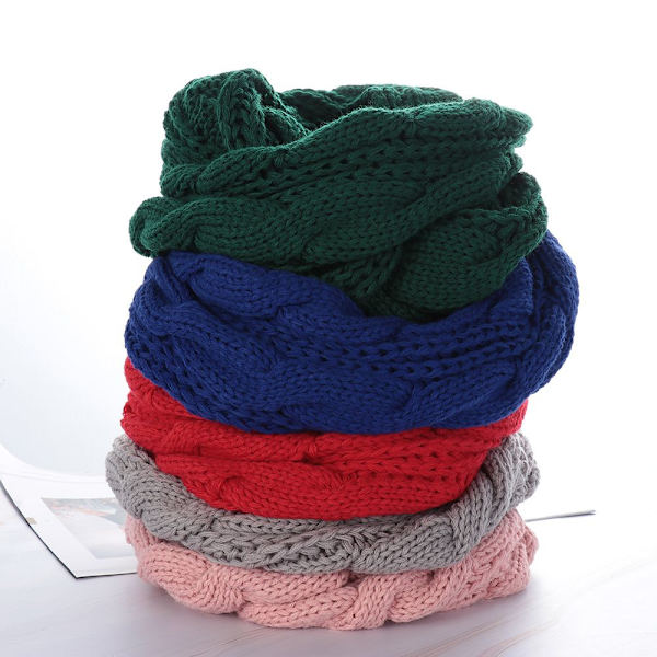 Stickad Scarf Tjock Sjal Cirkelkabel SVART
