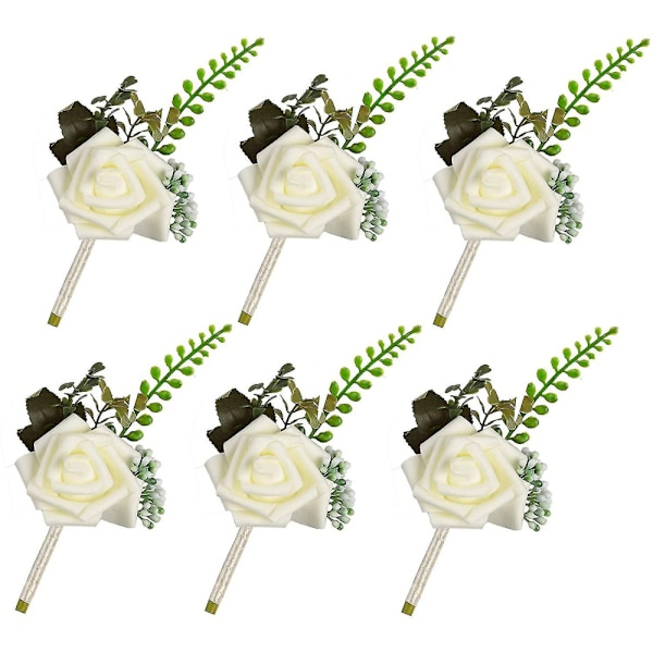 Blomsterskum Corsage Bröllopsblommor För Bröllop (Vit, 6-pack)