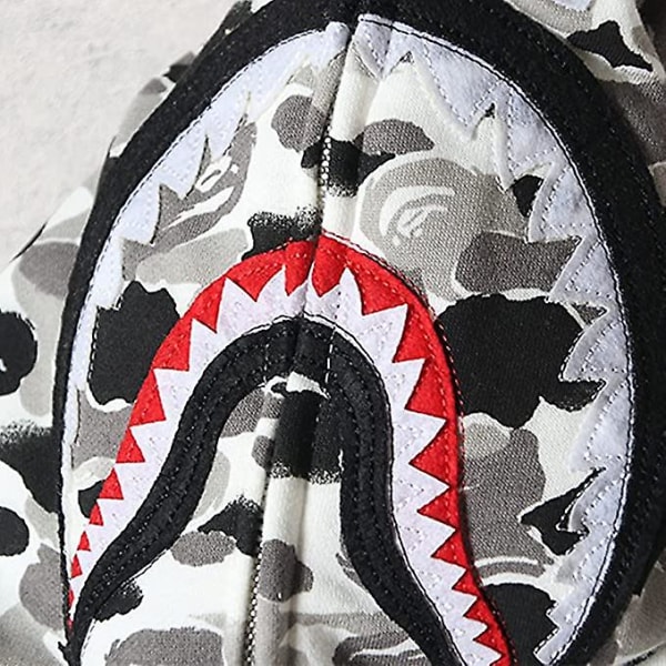 Shark Ape Bape Hoodie Camo Print Polyestertröja Casual Loose Zip Hoodie Jacka För Herr Dam Camo Grey XL