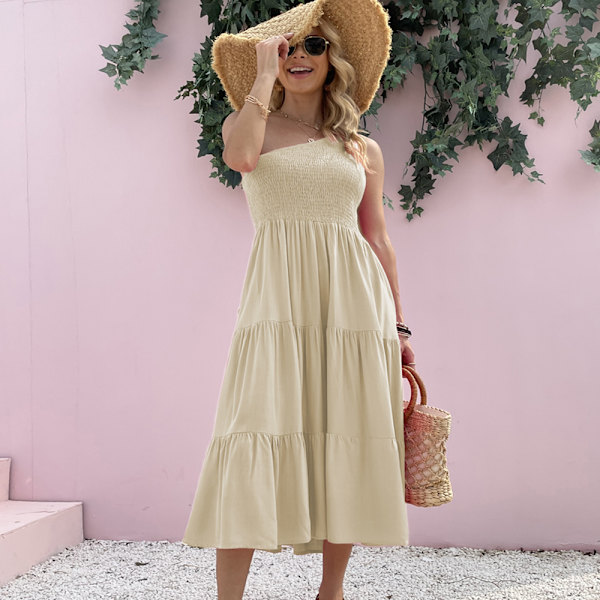 Dam Boho One Shoulder Ärmlös strandfestklänning -Aprikos XL