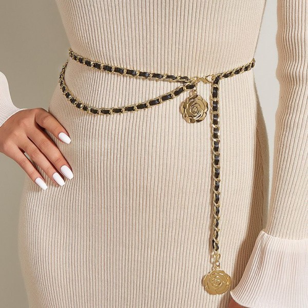 Camellia chain adjustable elastic waist accessory dress high class pants chain waist chain