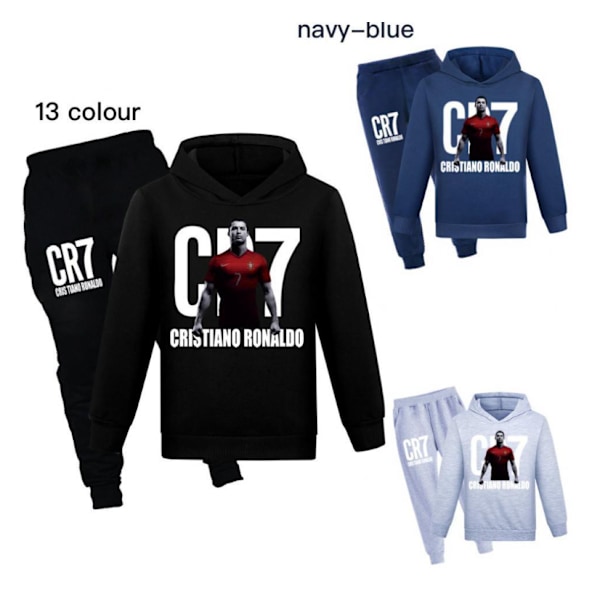 CR7 Ronaldo Pojkars Träningsoverall Fotboll Hoodie Sweatshirt Topp + Byxor Outfit Rose Red03 120cm