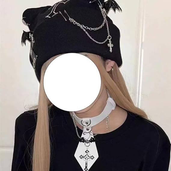 Goth Kattebeanie Heklet Lue Emo Tilbehør Gotisk Lue Dame Y2k Klær Goth Tilbehør
