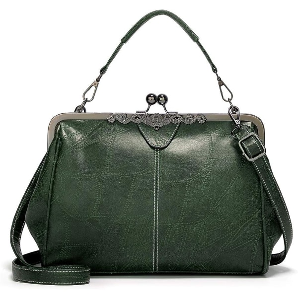 Retro handväska för kvinnor, PU-läderväska Vintage Top Handväska Green