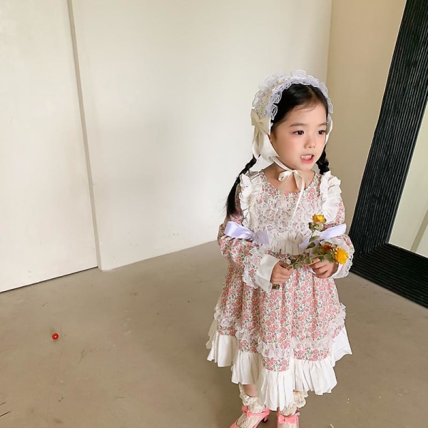 Tjejkjol Lolita klänning våren små och medelstora barnkläder Blommig barn prinsess kjol flicka baby 80cm
