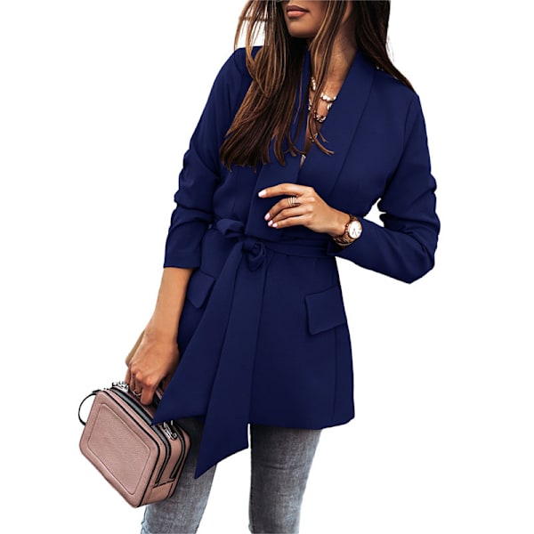 Kvinnor apel Blazer Coats ace Up O Work Slim Suits Jackor Navy Blue L