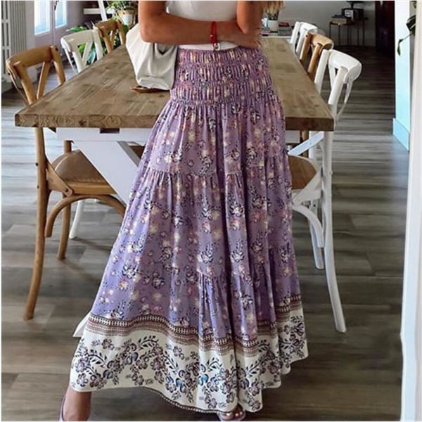 Print camisole Högmidjad kjol modern minimalistisk modell Högmidjad lång strandkjol för kvinnor Swing halvkjol bohemisk casual Blue XXL