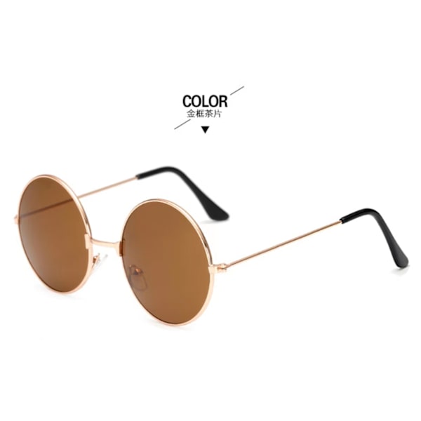 Retro runda solglasögon bländande mode runda bågar glasögon färgade linser prins spegel Gold frame tea tablet