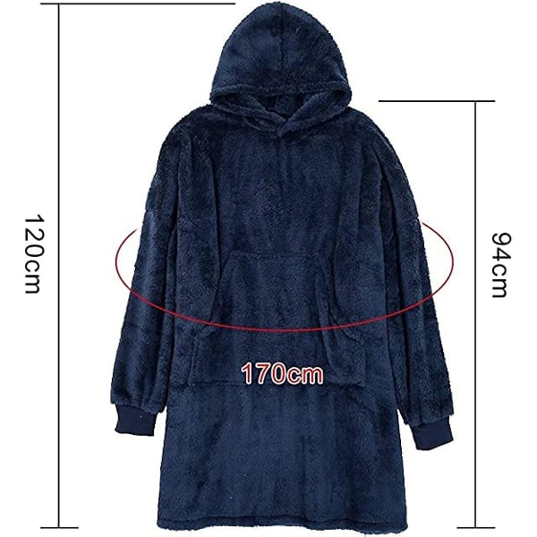 Överdimensionerad bärbar filt huvtröja för kvinnor män Supermjuk varm sherpa fleece vuxen Snuggle hoodie filt sweatshirt En one size passar alla (kungsblå) Black