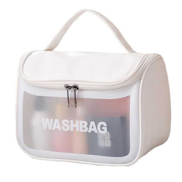 Perspektiv Pvc Transparent kosmetikväska med stor kapacitet Frostad necessär Pu Clamshell white style style4