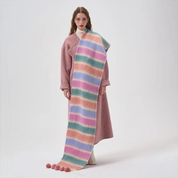Randig sjalpälsbollscarf A