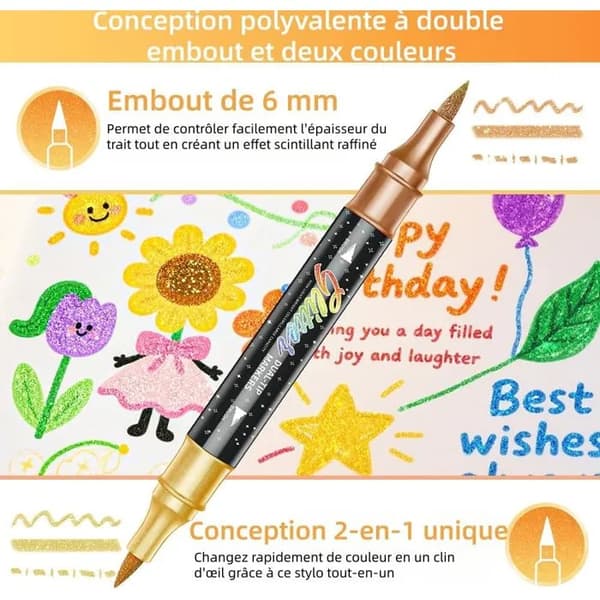 36-pakning Dual-Tip Shimmer Glitter Markers – 72 Glitterfarger – Kunst og Håndverk