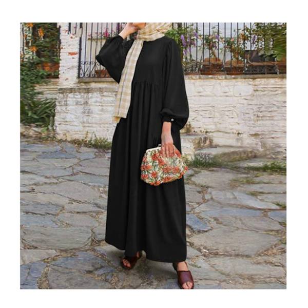 Sommarklänning för kvinnor Rundhalad Lantern Sleeve Looe Dre for Caual red s