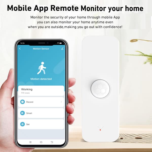 WiFi PIR Rörelsesensor, Smart Trådlös Rörelsedetektor med Appaviseringar, Hemmasäkerhetssensor, Ingen Hub Krävs, Fungerar med Alexa