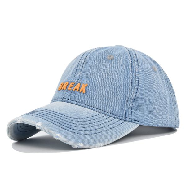 Högkvalitativt vattentvättat hål Cowboyhatt Break Broderad cap Retro Peaked Cap Distressed Solhatt Böjd brätte Co9083LightBlue Adjustable