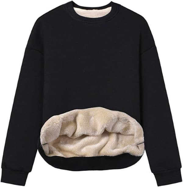 uo Fleece Sherpa-foret Crewneck Pullover-genser for kvinner, svart, stor