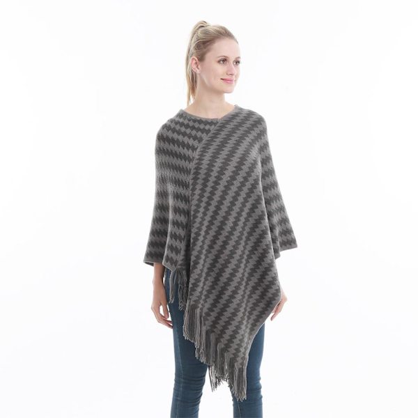 Stickat Pullover Poncho Virkad Lös Cape Höst Vintersjal för Dam