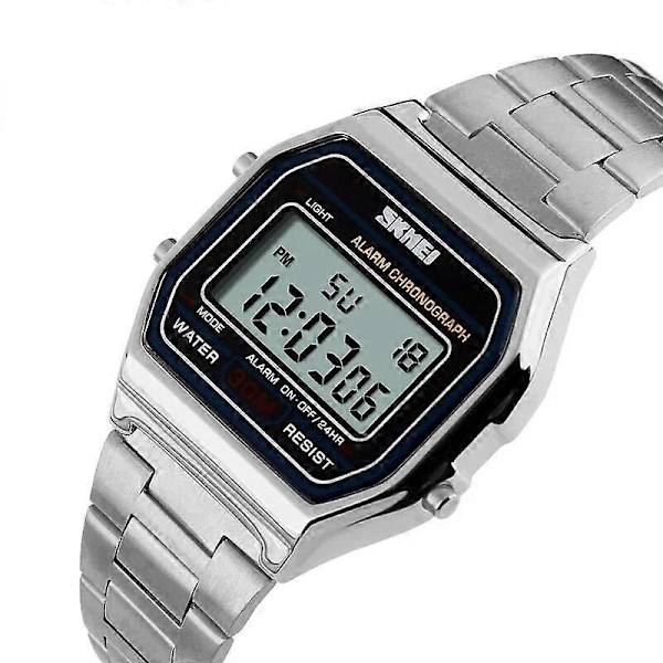 Skmei Mode Herr Rostfritt Stål Armband LED Display Klockor 3Bar Vattentät Digital Klocka Reloj Hombre För Vardaglig Sport 1123 silver