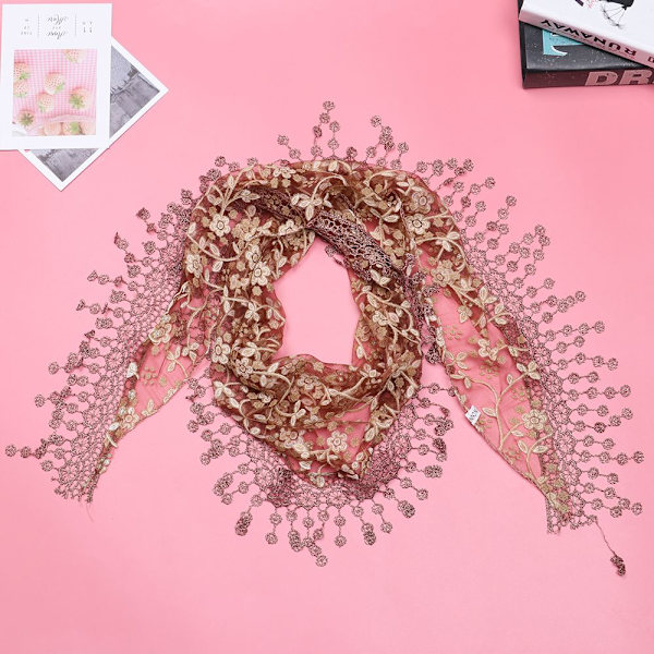 Chiffong Halsdukar Lång Sjal Broderi Blommor VIT
