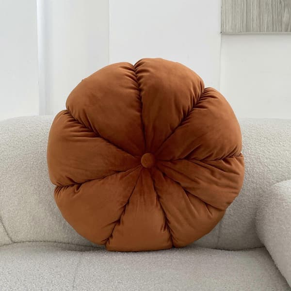3D Gresskar Pyntepute for Sofa Dekorativ Rund Velurpute for Sofaseng Stol Brun Brown 45CM