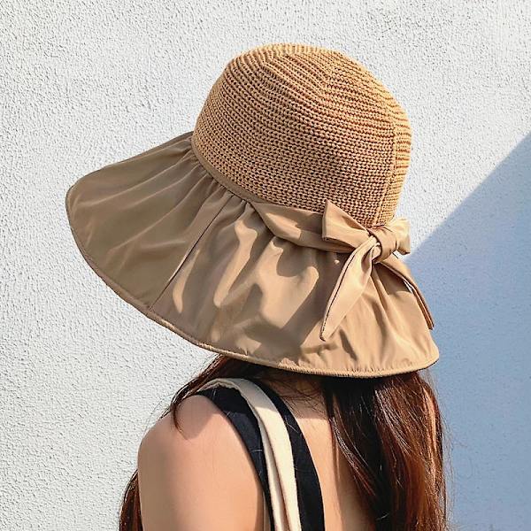 Solhatt för att njuta av utomhus i ventilerande mesh och polyester, lätt solhatt med solskydd (khaki)