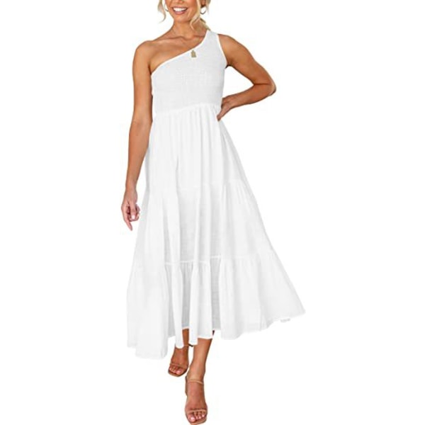 Kortärmade maxiklänningar för kvinnor beige white L