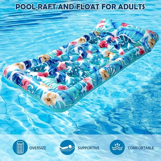 Pool Float - Oppustelig Luftmadras Pool - Blå Tropiske Blade Vand Float - PVC Lounger til Sommer - 170 x 85 cm