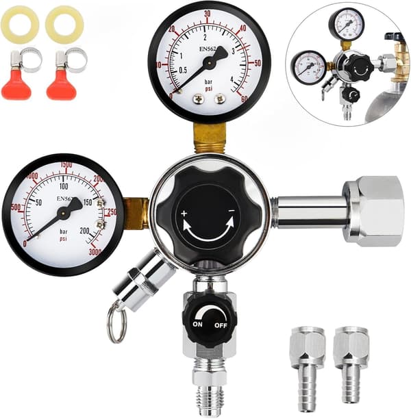 Dobbelmåler Co2-regulator, 0-60PSI CO2-regulator for Kegerator | CGA-320 Øl Kegerator-regulator, Ølkranregulator Kegerator-del, To-trinns CO2-gass