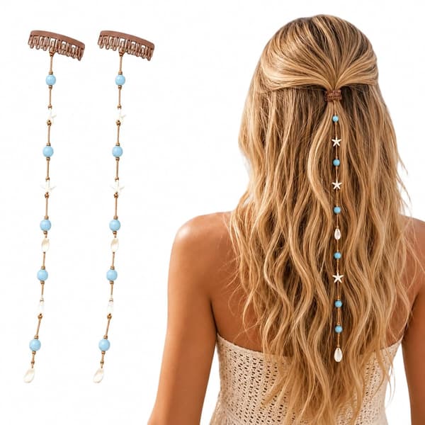 Boho Beachy Mermaid Hair Accent naisille, merenneito-hiuskoriste, meritähti-simpukkahelmi-klipsi, kerrostettu hiusasuste, valtameri-aiheinen