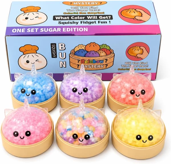 1 stk søt dumpling squishy skrivebordsfidget, fargerike perlefylte klemmevenner, tilfeldig farge