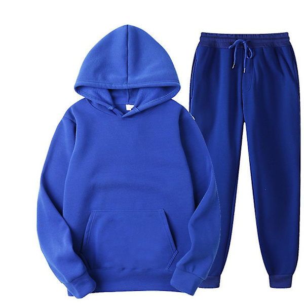 2 st Sweatsuit Set Herr Dam Oversized Långärmad Hoodie Pullover Sweatshirt Träningsoverall Jogger Sweatpants blue M