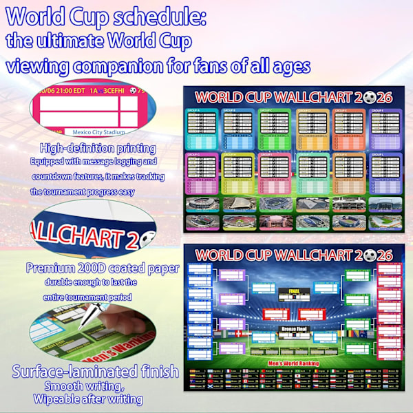 2 stk. VM-programplakat 2026 Finalerunde 48 hold samling udstilling, VM-merchandise tilbehør dekorationer