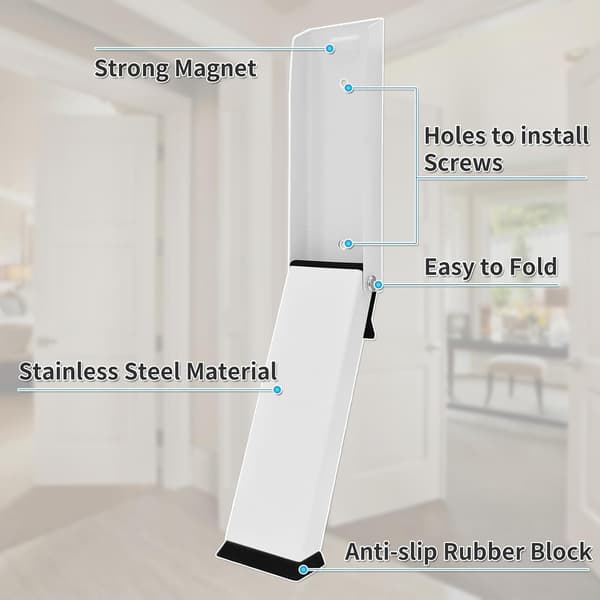 1 STK Dørstopper, Borefri Kick Down Dørholder med Gummispids, Sammenklappelig Gulvdørstopper til at Holde Døre Åbne (Hvid)