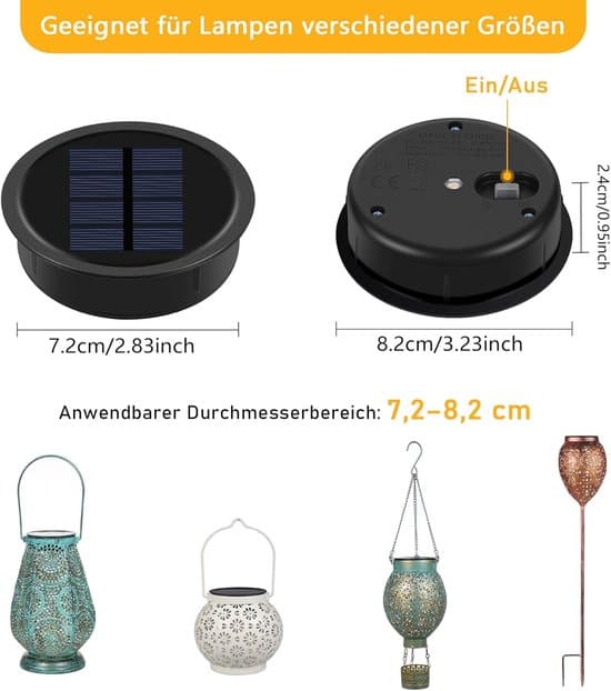 Reserve solcellepanel - Solcelledeksel erstatning - Hagelys reparasjon - IP65 vanntett design - 8,2 cm diameter - Varmhvitt lys