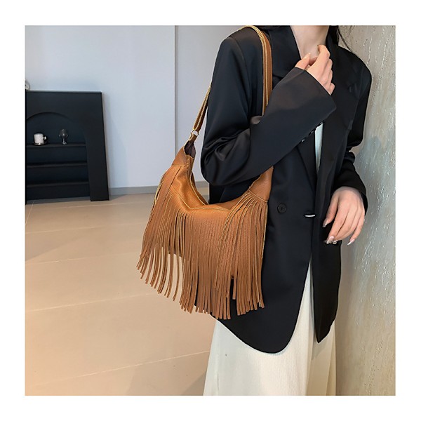 Hipster retro personality multi-tassel bag Millennium Spice Sweet Cool casual crossbody brown