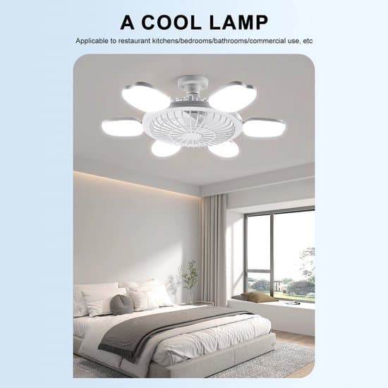 Loftventilator med belysning - LED Ventilatorlampe E27 - Ventilator med fjernbetjening - Sammenfoldeligt design - 6 hastigheder - Dæmpbart lys - 60W