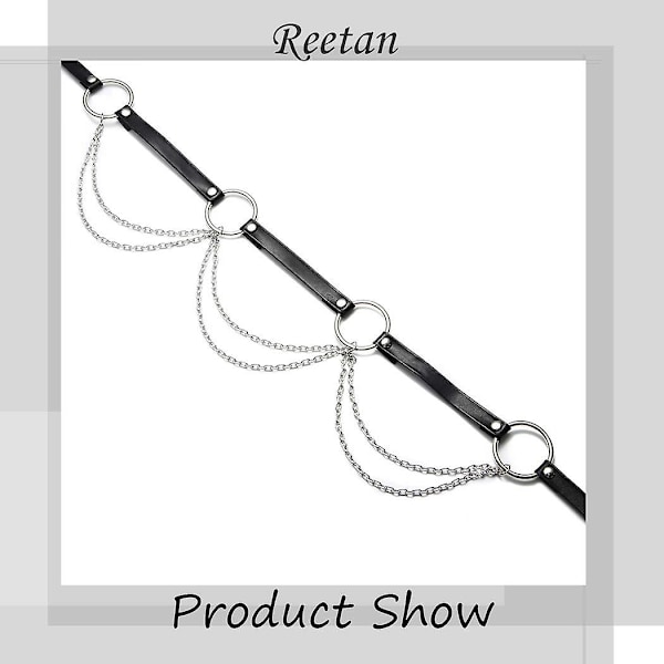 Punk Läder Body Chain Svart midja Kedja Layered Club Ring Bälte Belly Chain
