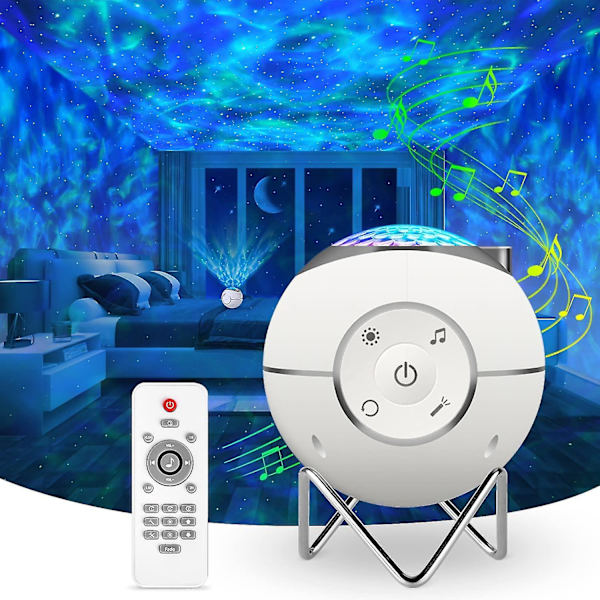 Roterande Star Sky Led-projektorlampa, USB laddningsbar med 14 lägen Fjärrkontroll Timer Metall Standwhite