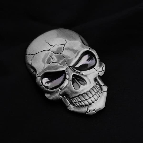 3D Metal Dødningehoved Bilmærkat, Vandtæt Emblem Decal til Bil, Lastbil, Motorcykel, Køleskab & Computer, Titanium Sølv