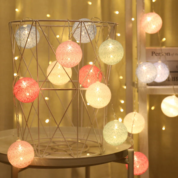LED Färgad lampa ljus Bomullstråd Kula Belysning Kedja Batterityp, Julfest Bröllopsdekoration Macarons 3 M 20 lights
