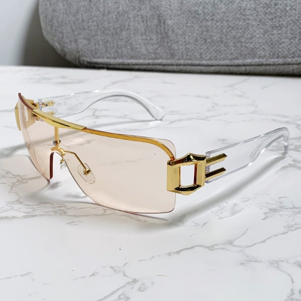 Personlighetssolglasögon i ett stycke Y2K futuristiska båglösa trendsolglasögon ihåliga Gray feet white progressive