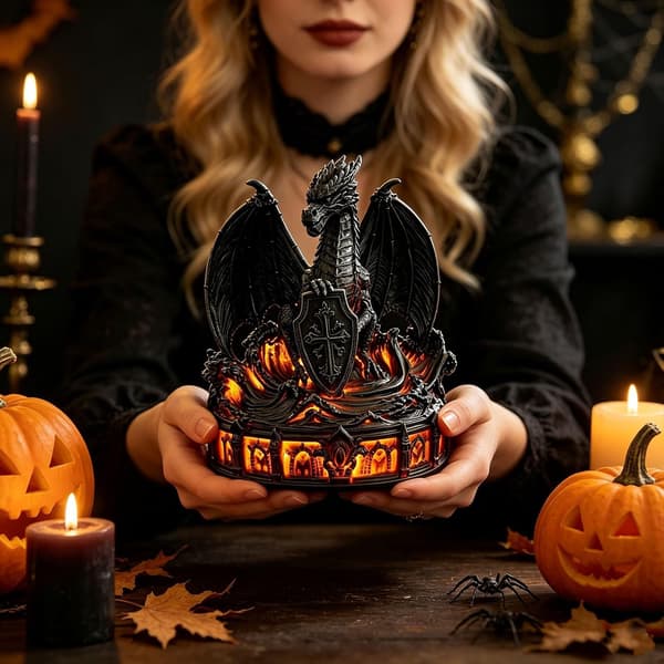 Drakelampa Staty Ljusdekor, Gotisk Fantasy Heminredningspresenter