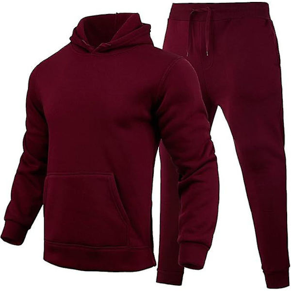 2 st Sweatsuit Set Herr Dam Oversized Långärmad Hoodie Pullover Sweatshirt Träningsoverall Jogger Sweatpants red M