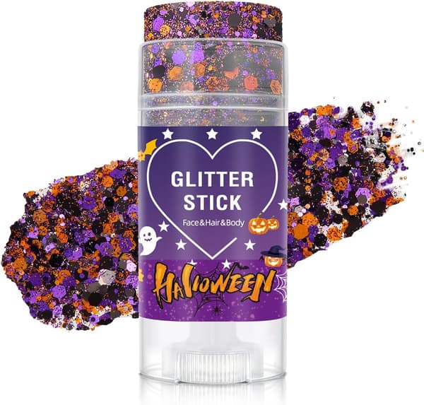 Halloween Krops-, Ansigts- og Hårglimmerstift - Lilla & Sort Chunky