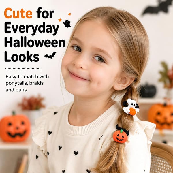 10 STK Halloween Hårelastikker, Spøgelse Græskar Sort Kat Mini Elastiske Hårbånd til Piger og Småbørn, Heksehat Græskar Scrunchies, Cosplay Tilbehør