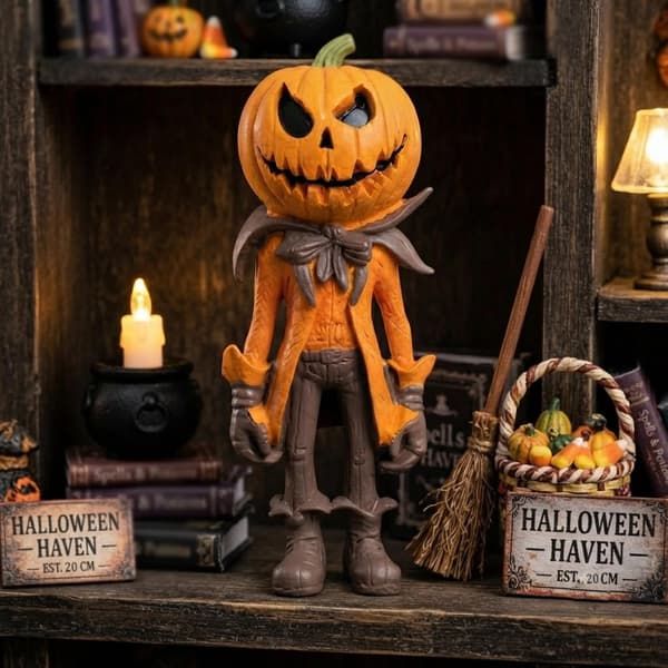 Halloween Gresskarmann-figur, Gresskarhode-statue for Halloween-dekor | Skummel Jack O' Lantern-figur Borddekorasjon, Høst Halloween Hjem