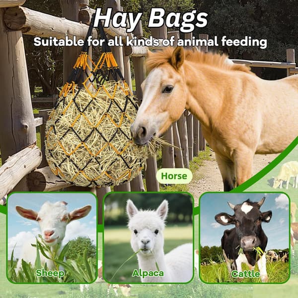 3-pack höpåsar för hästar, getter och får, slow-feed hönät, hängande foderpåsar för stall, släpvagn och utomhusbruk