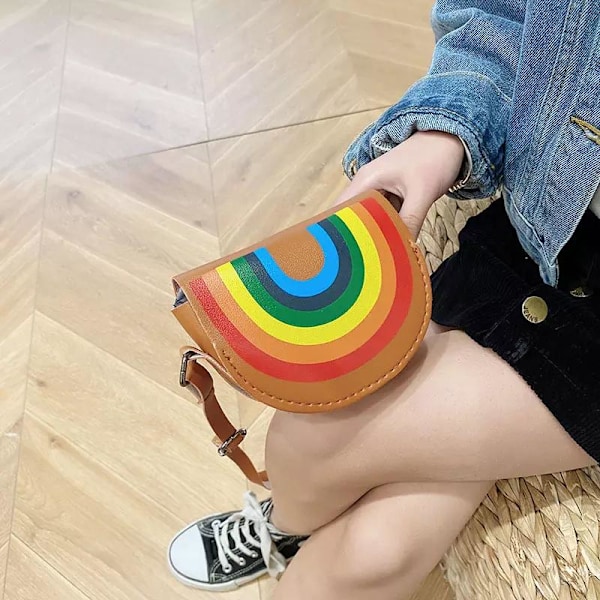 Söt väska för barn med axelrem regnbåge brun multicolor