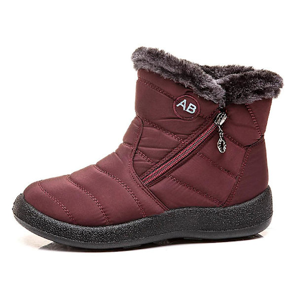 Vinterlätt tjock päls Ankel Vattentät 11cm klackstövlar för kvinnor maroon 35